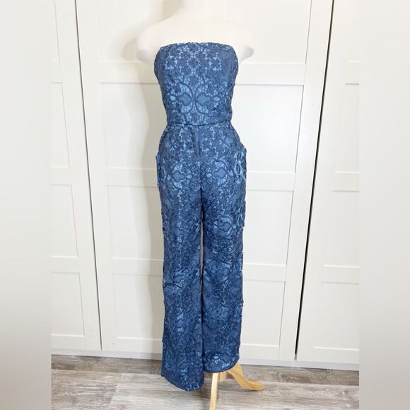 Mestiza Pants - NWT Mestiza Blue Lace Strapless Jumpsuit 4 Retro Inspired Floral